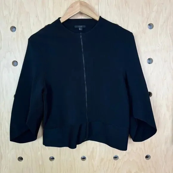COS Women’s Zip Crew Neck Black Cardigan Sweater Size Small - Picture 2 of 9